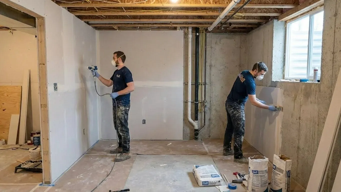 BuiltWell CT basement finishing with drywall installation in Connecticut