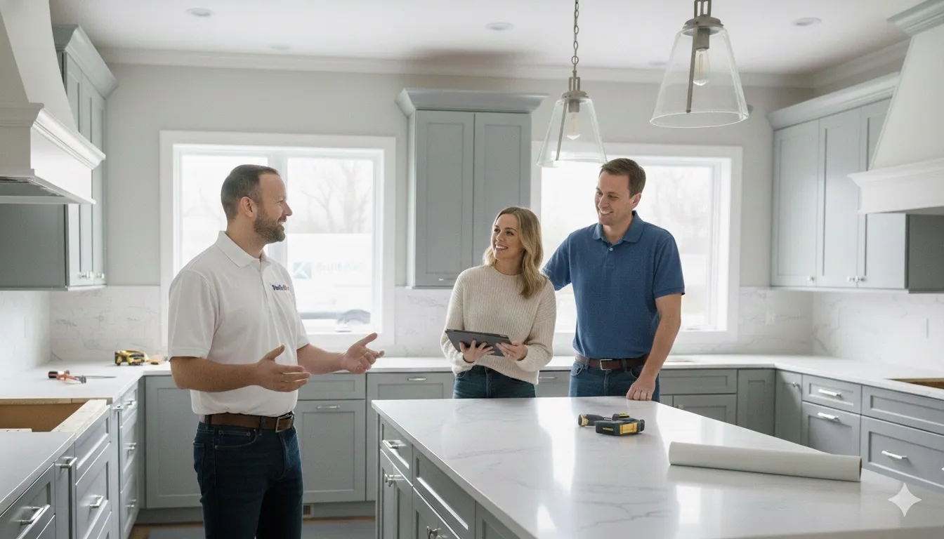 BuiltWell CT kitchen remodeling project in New Canaan Connecticut with white shaker cabinets and quartz countertops